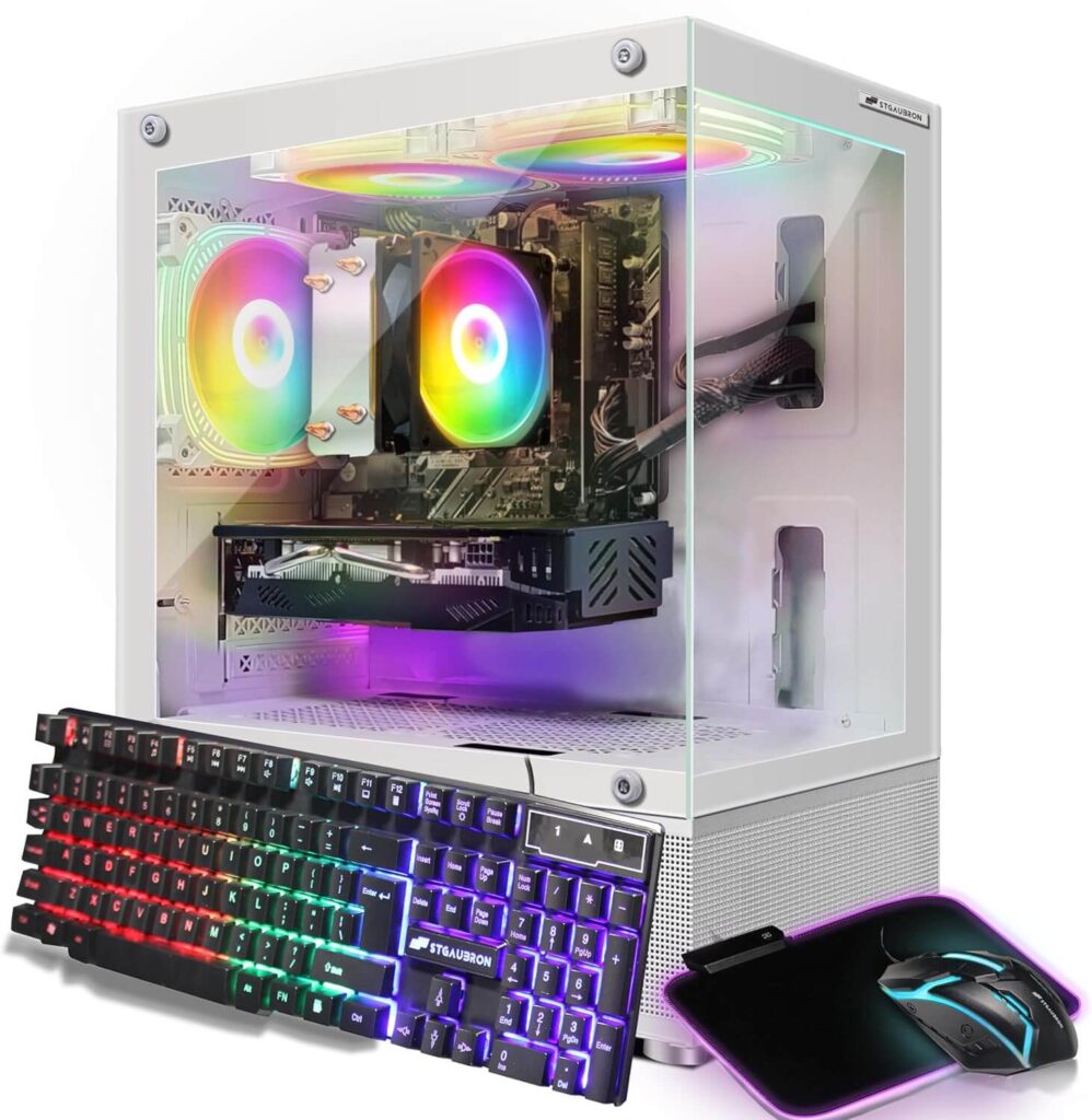 STGAubron Gaming PC Computer Desktop, AMD Athlon 3000G 3.5G, Radeon RX 580 16G GDDR5, 16G DDR4, 1T SSD, 600M WiFi, BT 5.0, RGB Fan x 3, Windows 11 Home,White