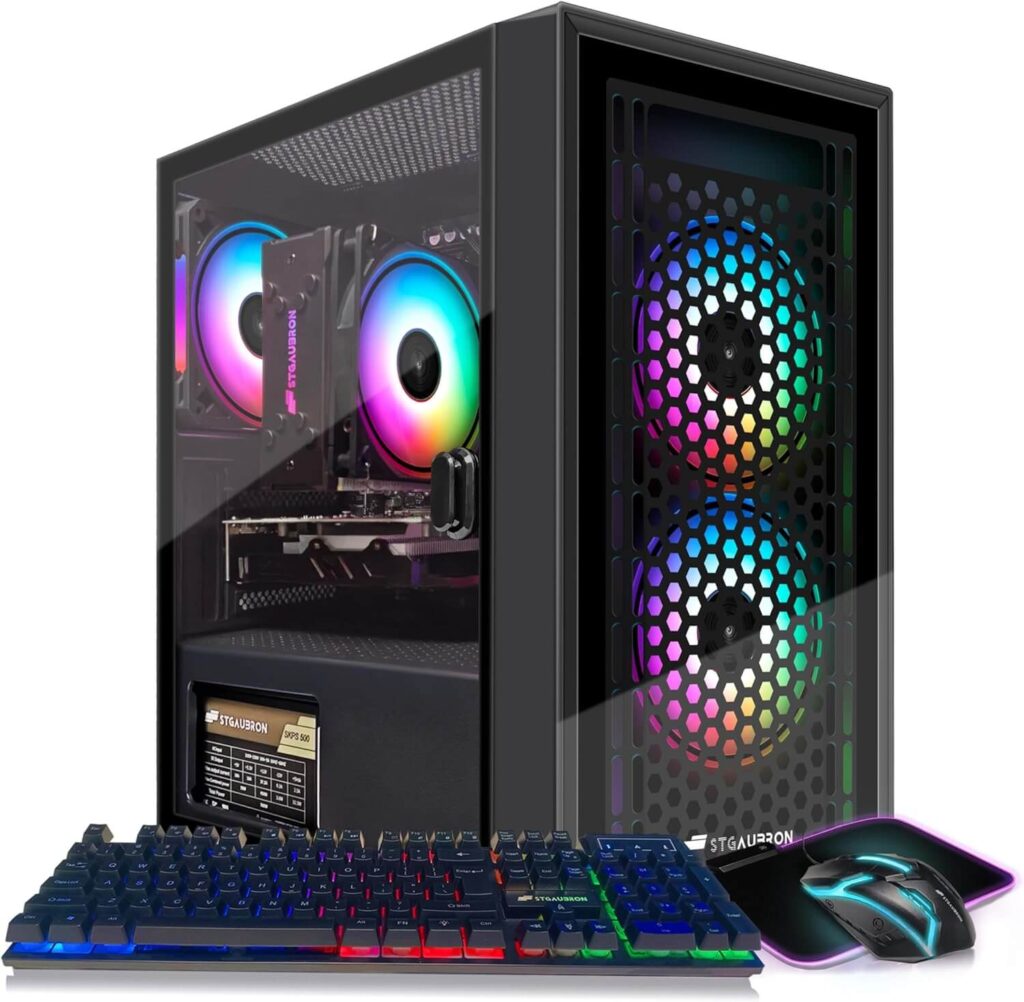 STGAubron Gaming PC Computer Desktop, Radeon RX 560 4G, Intel Core I5-9400F up to 4.3G, 16G DDR4, 512G SSD, 600M WiFi, BT 5.0, RGB Fan x 3, RGB Mouse Pad, Windows 11 Home