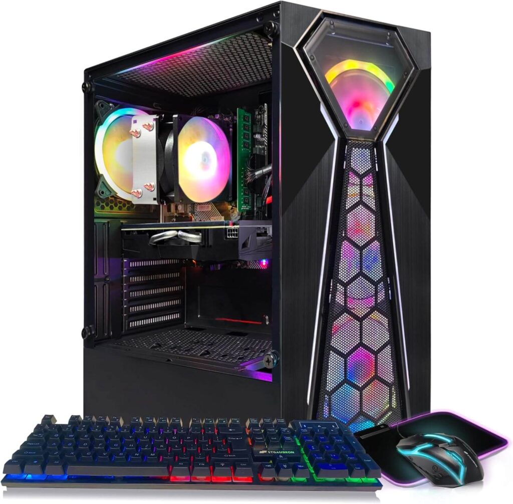 STGAubron Prebuilt Gaming PC, Radeon RX 580 8G GDDR5, AMD Athlon 3000G 3.5G, 16G DDR4, 512G SSD, 600M WiFi, BT 5.0, RGB Fan x4, Windows 11 Home