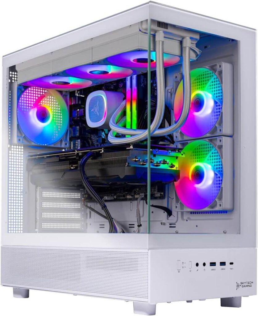 Skytech Gaming Azure 3 Desktop PC, Intel i7 14700F 2.1 GHz (5.3GHz), NVIDIA RTX 5060, 1TB NVMe SSD, 32GB DDR5 RAM 6000 RGB, 850W Gold ATX 3 PSU, 360mm ARGB AIO, Wi-Fi, Win 1