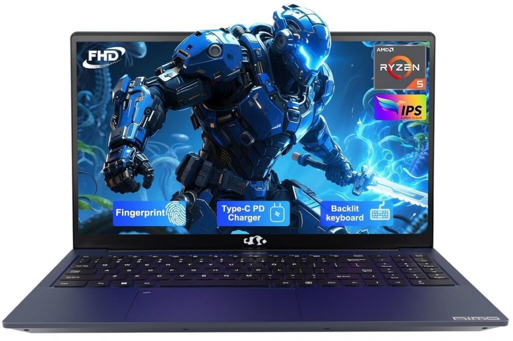 NIMO Laptop IPS FHD-Laptop, 16GB RAM 512GB SSD AMD Ryzen 5(Beat i5-1135G7, 4 Cores Up to 3.7GHz) Student Computer with 2 Years Warranty, 65W Type-C, Fingerprint, Backlit Keyboard, BT5.2, 180° Viewing